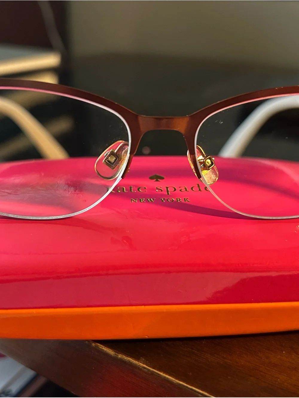 kate spade Pink and Orange Hard Eyeglass Case with Striped Arms